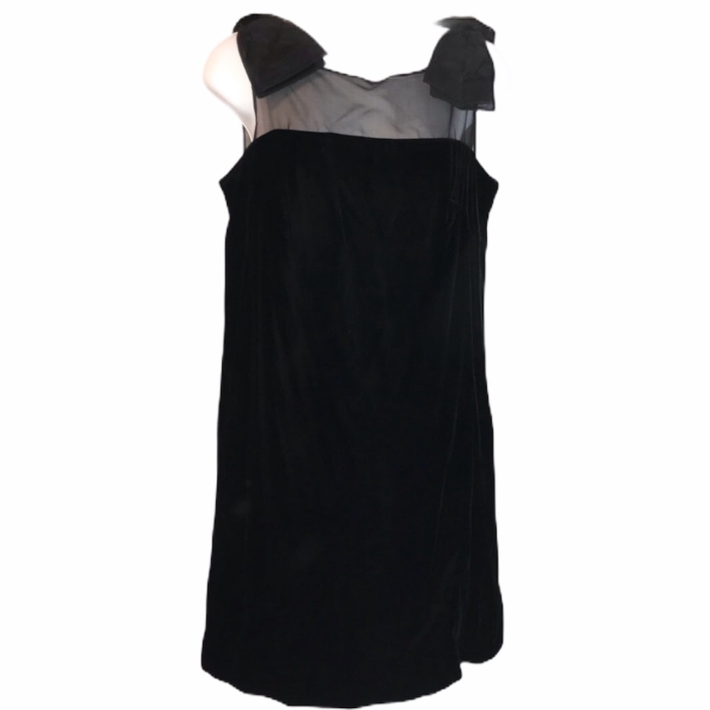 Vintage black velvet dress with bows on shoulders